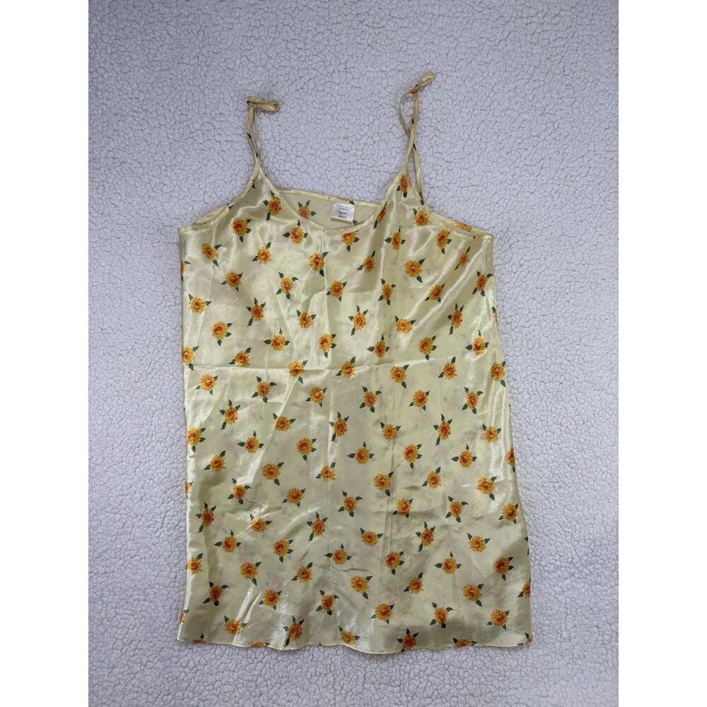 Vintage German Queentex Satin Yellow Floral Slip Dress 40/42 Lingerie Night Gown